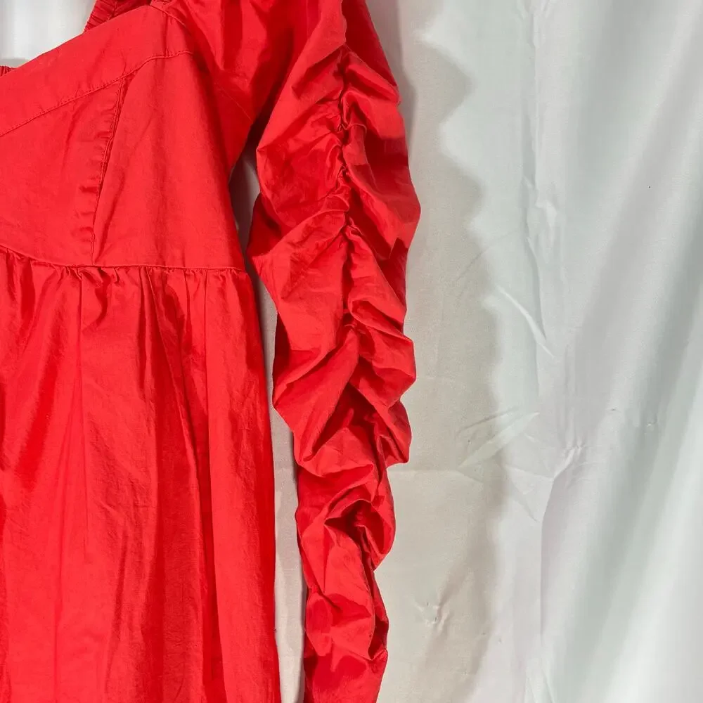 NWT Free People Lindsay Rose Babydoll Dress Red Ruched Puff Sleeves XS - Picture 4 of 7